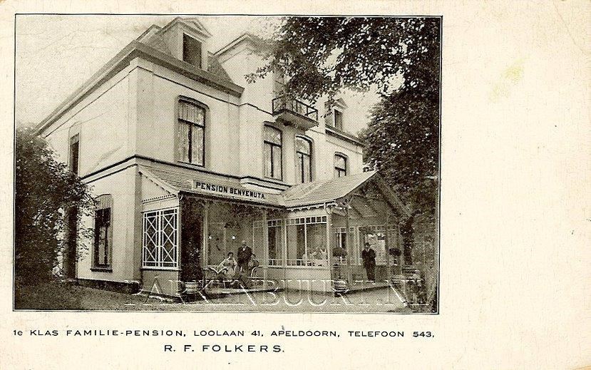 Historische ansicht van pension Benvenuta op Loolaan 41, voordat Lindenhove werd gebouwd Historische ansicht van pension Benvenuta op Loolaan 41, voordat Lindenhove werd gebouwd